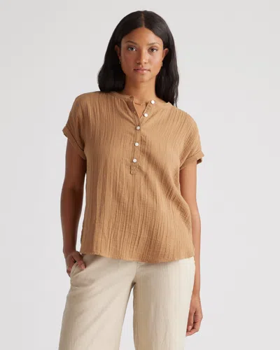 Quince Women's Gauze Roll Sleeve Shirt In Toasted Coconut