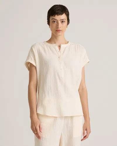 Quince Women's Gauze Roll Sleeve Shirt In Vintage Cream