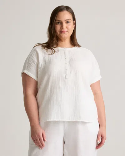 Quince Women's Gauze Roll Sleeve Shirt In White