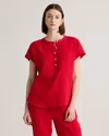Quince Women's Gauze Roll Sleeve Shirt In Wild Cherry