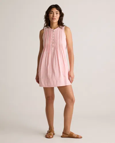 Quince Women's Gauze Sleeveless Swing Dress In Bayside Stripe Coral/white