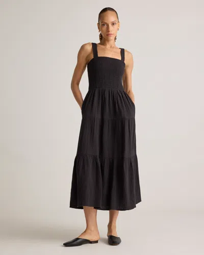 Quince Women's Gauze Smocked Sleeveless Maxi Dress In Black