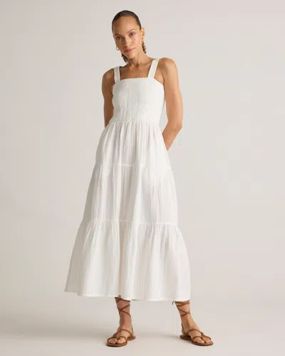 Quince Women's Gauze Smocked Sleeveless Maxi Dress In White