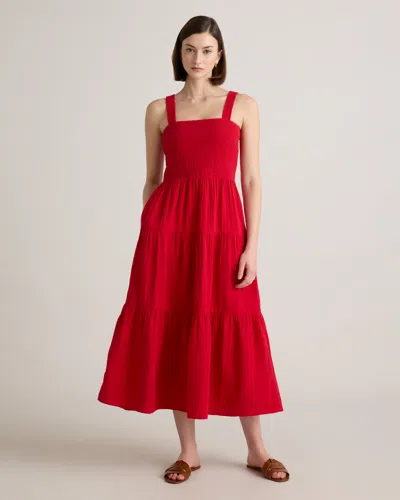Quince Women's Gauze Smocked Sleeveless Maxi Dress In Wild Cherry