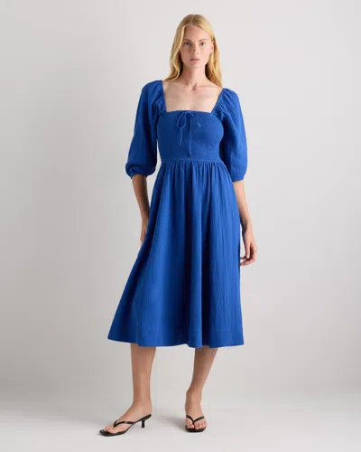 Quince Women's Gauze Smocked Square Neck Midi Dress In Blue