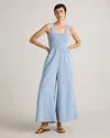Quince Women's Gauze Smocked Wide Leg Jumpsuit In Ocean Breeze