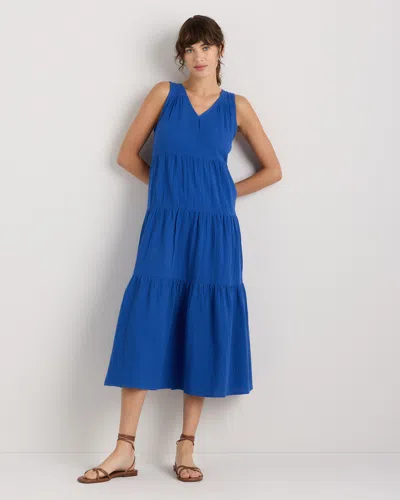Quince Women's Gauze Tiered Maxi Dress In Blue