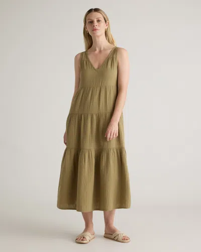 Quince Women's Gauze Tiered Maxi Dress In Artichoke