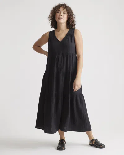 Quince Women's Gauze Tiered Maxi Dress In Black