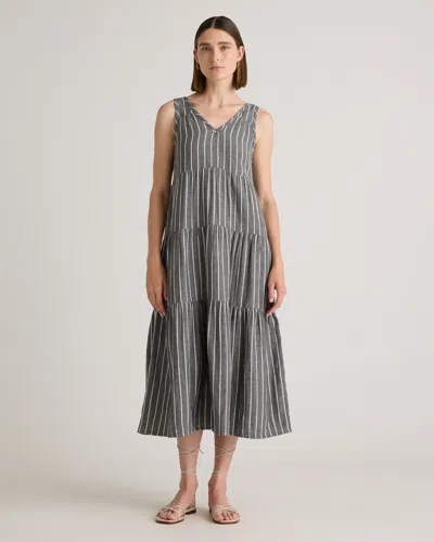 Quince Women's Gauze Tiered Maxi Dress In Faded Black / White Stripe