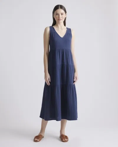 Quince Women's Gauze Tiered Maxi Dress In Indigo Blue