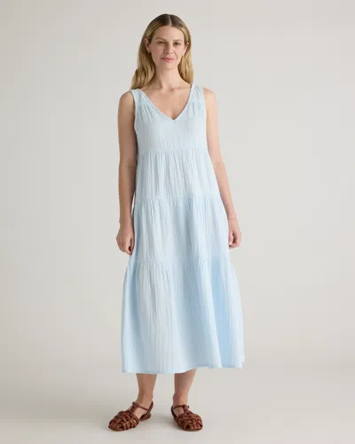 Quince Women's Gauze Tiered Maxi Dress In Nantucket Blue