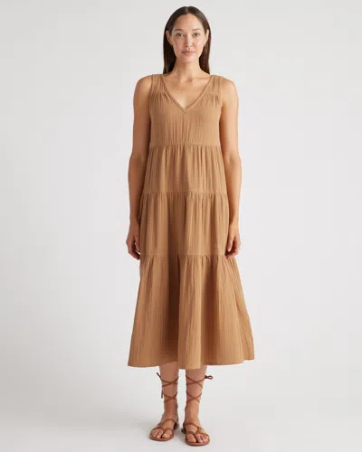 Quince Women's Gauze Tiered Maxi Dress In Toasted Coconut