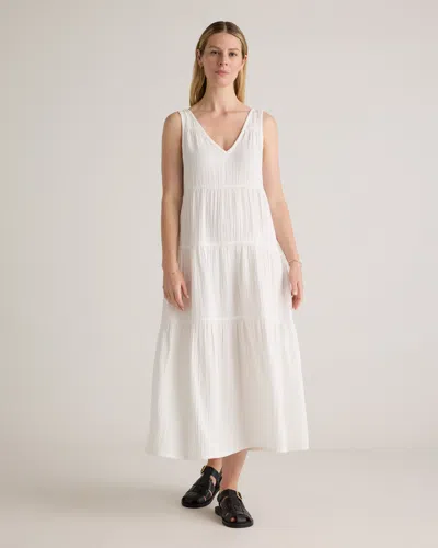 Quince Women's Gauze Tiered Maxi Dress In White