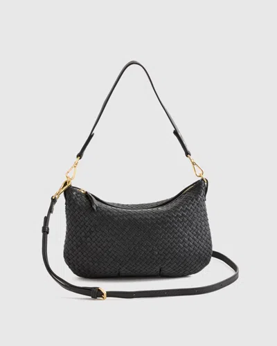 Quince Women's Italian Handwoven Leather Mini Shoulder Bag In Black