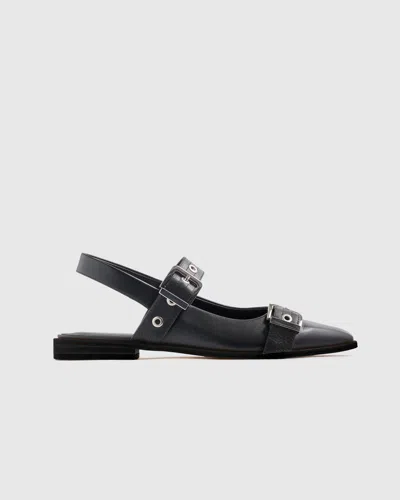 Quince Women's Italian Leather Bold Buckle Slingback Flat In Black