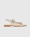Quince Women's Italian Leather Bold Buckle Slingback Flat In Bone