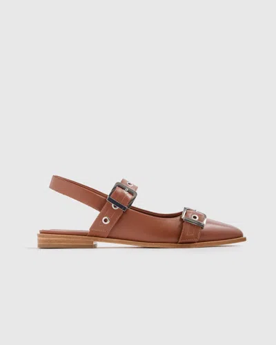 Quince Women's Italian Leather Bold Buckle Slingback Flat In Cognac
