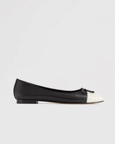Quince Women's Italian Leather Cap-toe Ballet Flat In Black/bone