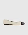 Quince Women's Italian Leather Cap-toe Ballet Flat In Bone/black