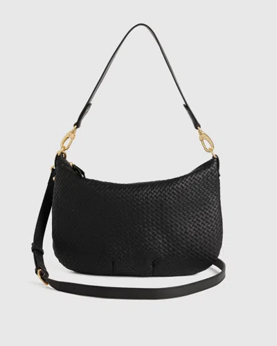 Quince Women's Italian Leather Convertible Crescent Handwoven Shoulder Bag In Black