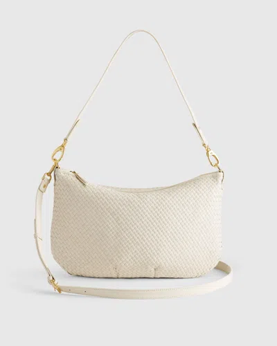 Quince Women's Italian Leather Convertible Crescent Handwoven Shoulder Bag In Bone