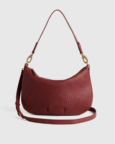 Quince Women's Italian Leather Convertible Crescent Handwoven Shoulder Bag In Merlot