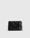 Quince Women's Italian Leather Diamond Quilted Small Shoulder Bag In Black/gold