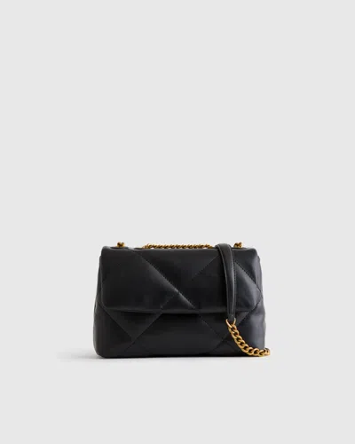 Quince Women's Italian Leather Diamond Quilted Small Shoulder Bag In Black/gold