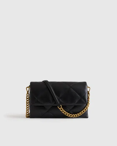 Quince Women's Italian Leather Diamond Quilted Wallet Crossbody In Black/gold