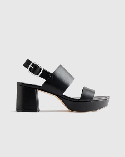 Quince Women's Italian Leather Double Band Rings Block Heel Sandal In Black
