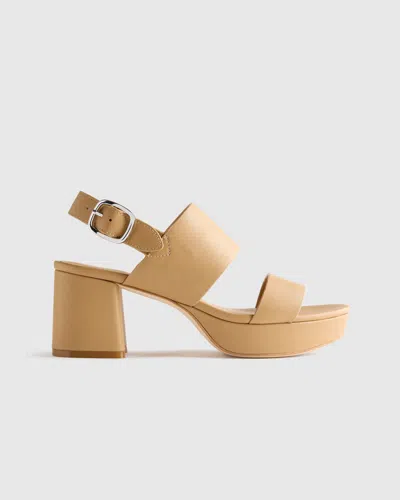 Quince Women's Italian Leather Double Band Rings Block Heel Sandal In Brown