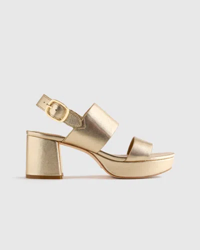 Quince Women's Italian Leather Double Band Rings Block Heel Sandal In Gold