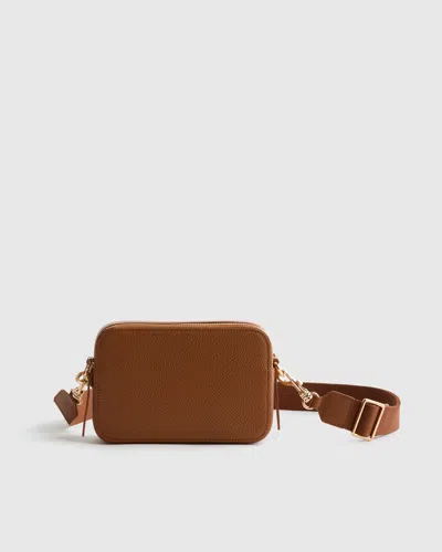 Quince Women's Italian Leather Double Zip Crossbody In Cognac