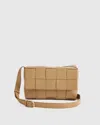 Quince Women's Italian Leather Handwoven Flap Crossbody In Golden Tan