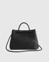Quince Women's Italian Leather Handwoven Satchel In Black