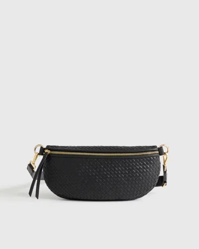 Quince Women's Italian Leather Handwoven Sling Bag In Black