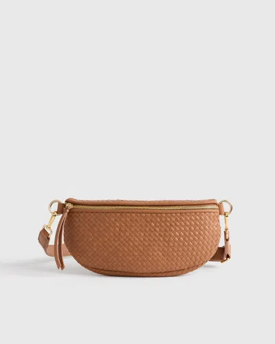 Quince Women's Italian Leather Handwoven Sling Bag In Cognac