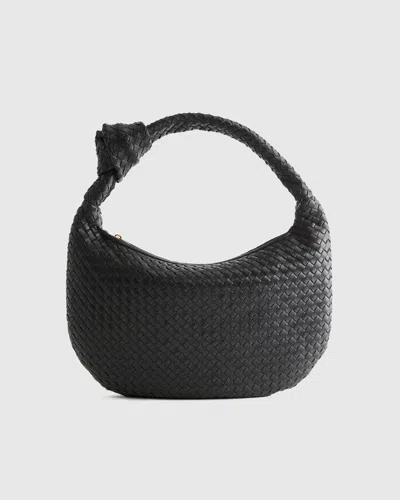 Quince Women's Italian Leather Handwoven Slouchy Shoulder Bag In Black