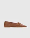 Quince Women's Italian Leather Handwoven Square Toe Ballet Flat In Cognac
