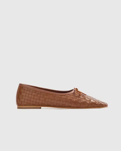 Quince Women's Italian Leather Handwoven Square Toe Ballet Flat In Cognac