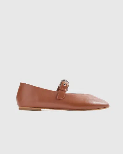 Quince Women's Italian Leather Mary-jane Flat In Cognac