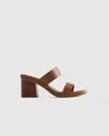 Quince Women's Italian Leather Mid Heel Sandal In Cognac