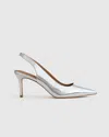 Quince Women's Italian Leather Slingback 75mm Heel In Shiny Silver