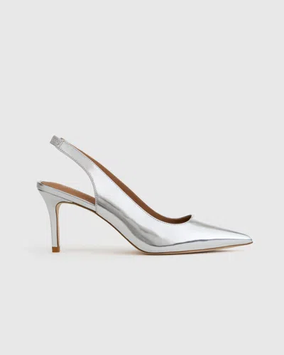 Quince Women's Italian Leather Slingback 75mm Heel In Shiny Silver