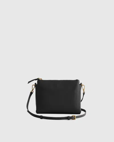 Quince Women's Italian Leather Triple Compartment Crossbody In Black