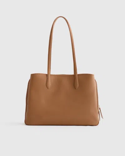 Quince Women's Italian Leather Triple Compartment Work Tote In Cognac