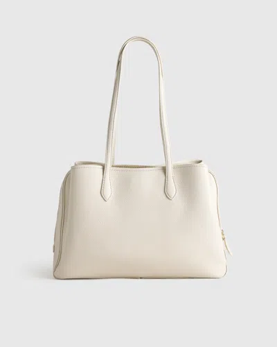 Quince Women's Italian Leather Triple Compartment Work Tote In White