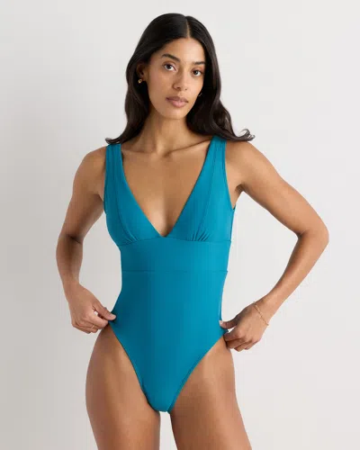 Quince Women's Italian Plunge One-piece Swimsuit In Blue