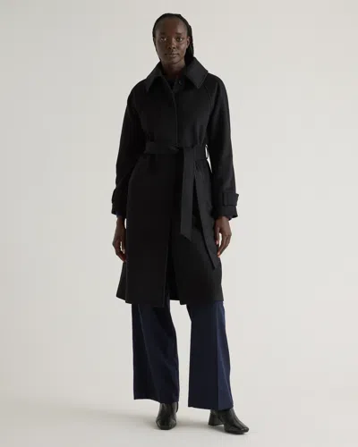 Quince Women's Italian Wool Belted Point Collar Coat In Black